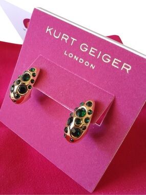 Kurt Geiger London Bombay Emerald Green Pave CZ Doom Hoop Earrings NWT